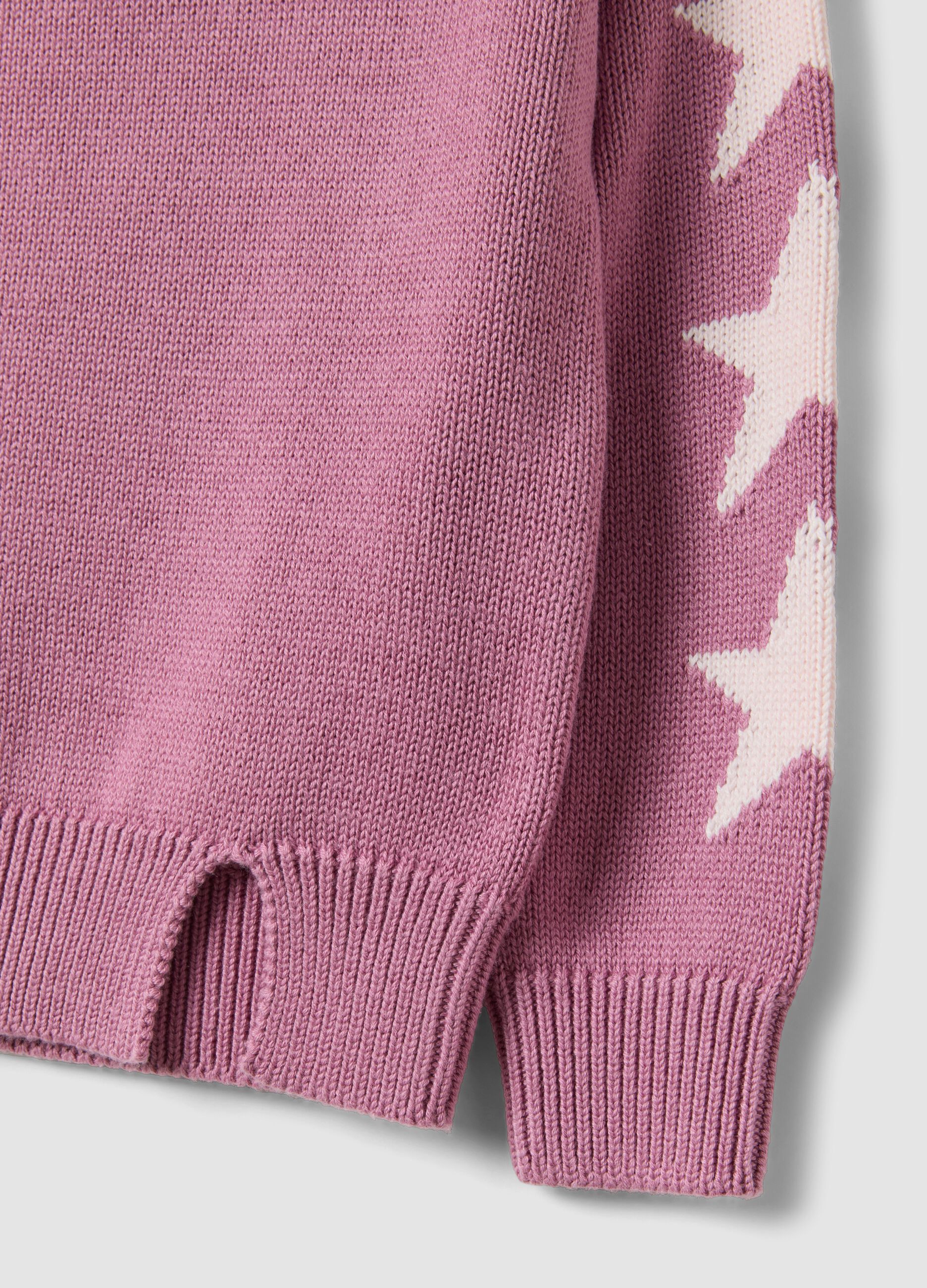 Pink cotton-blend jumper with jacquard stars for girls