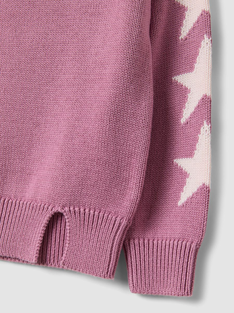 Maglia rosa in misto cotone con stelle jacquard per bambina_2