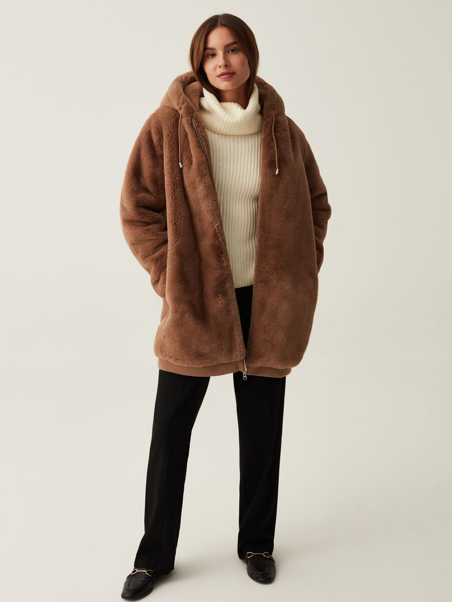 Cappotto teddy full-zip con cappuccio_0