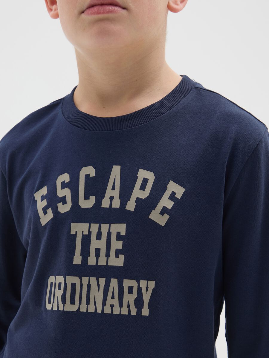 T-shirt a maniche lunghe da ragazzo in puro cotone blu_2