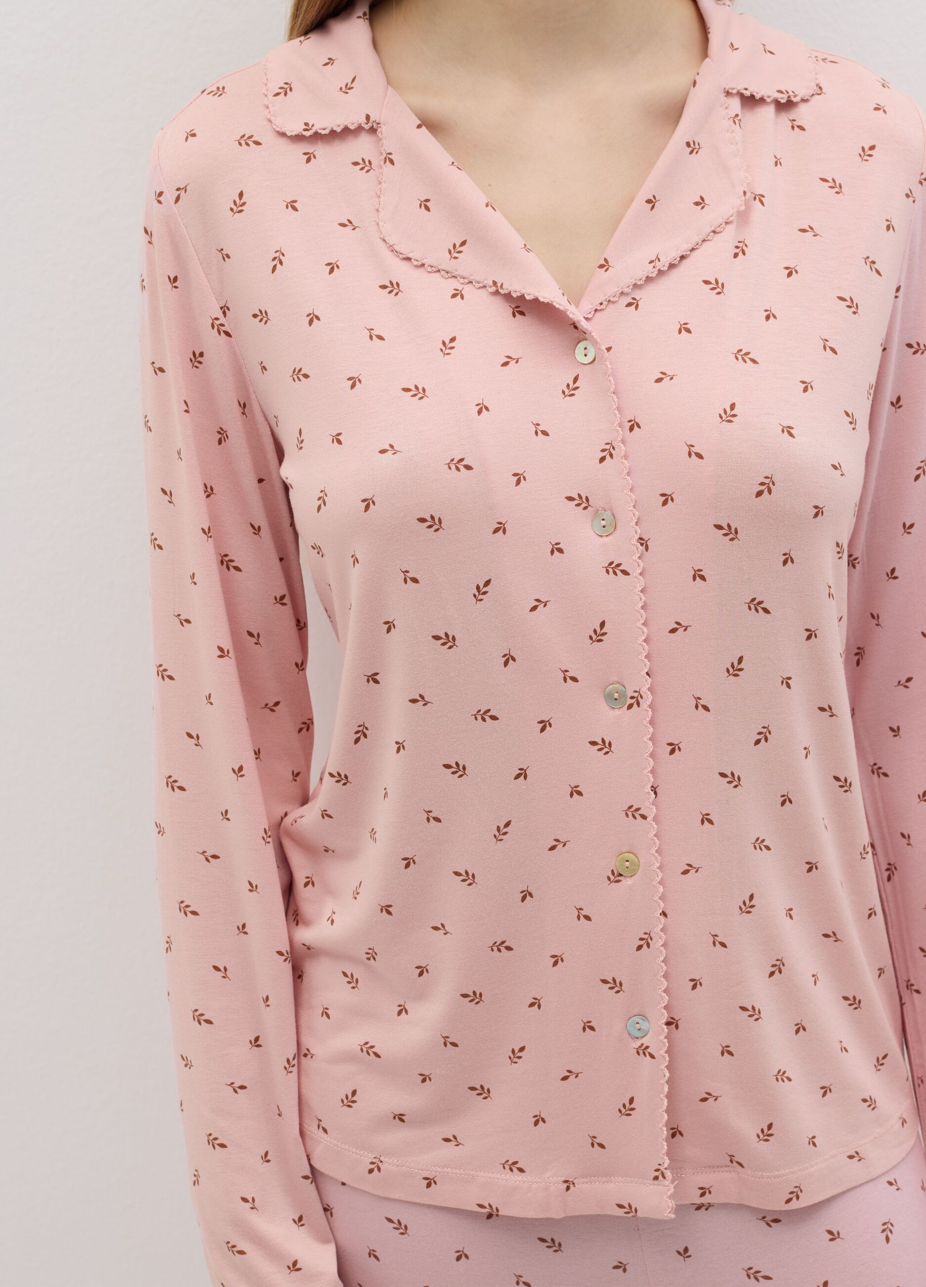 Top pigiama rosa con stampa foglioline