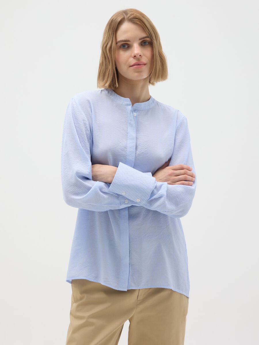 Camicia in misto azzurra regular fit_0
