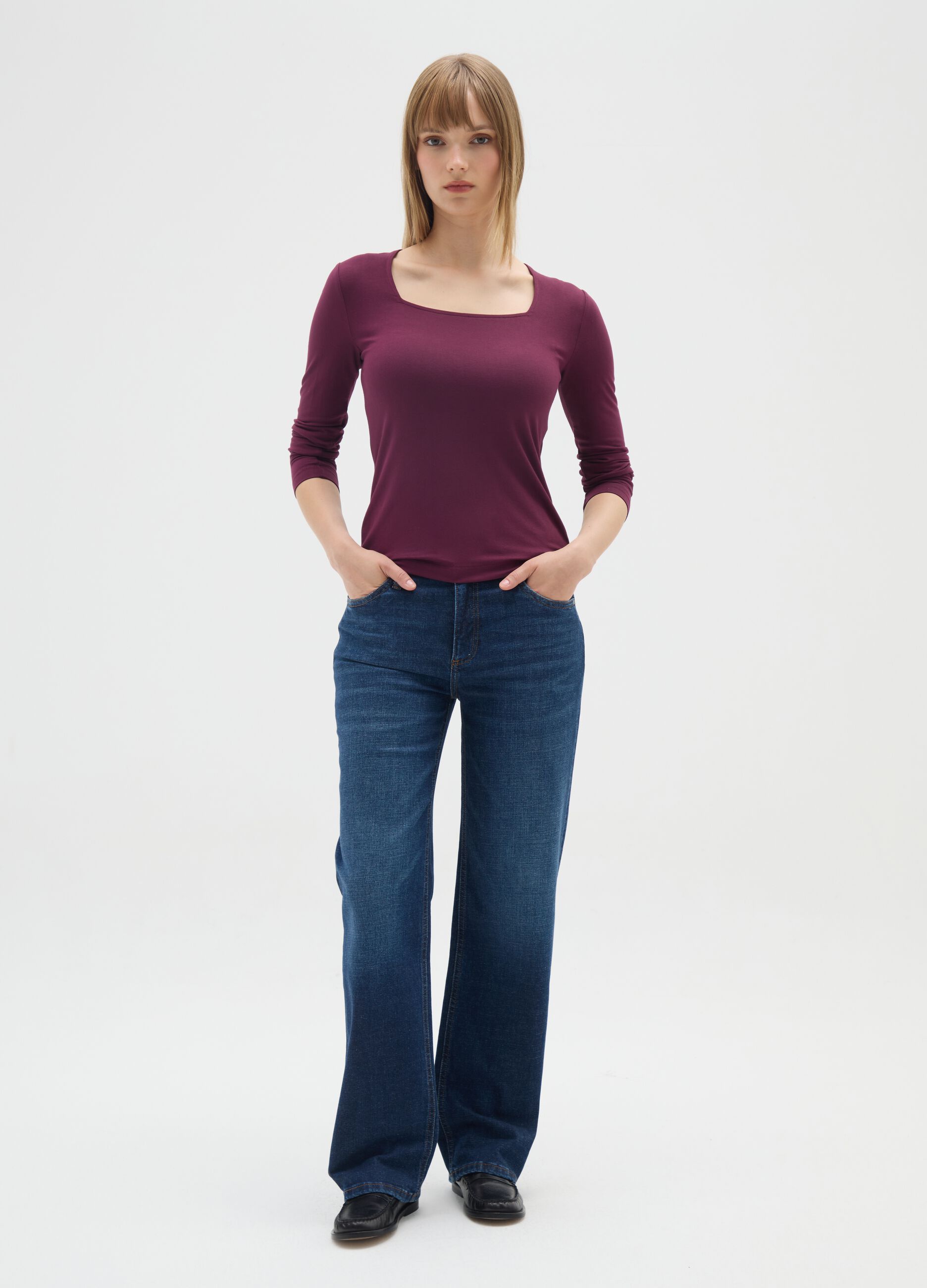 Purple Stretch Viscose Top Regular Fit