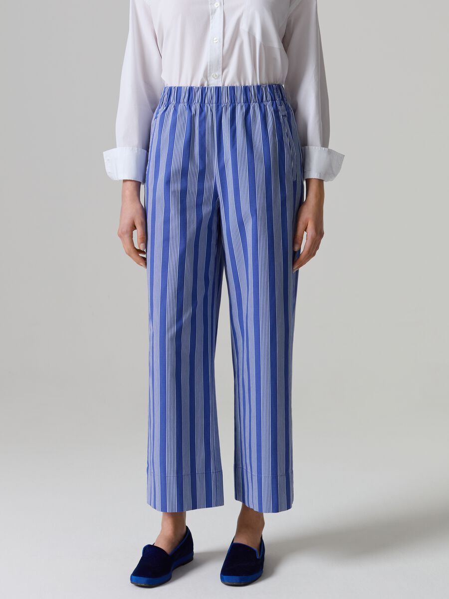 Pantalone cropped wide leg a righe sottili_1