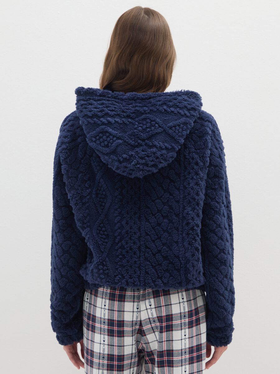 Felpa in sherpa blu con mezza zip e cappuccio regular fit_2