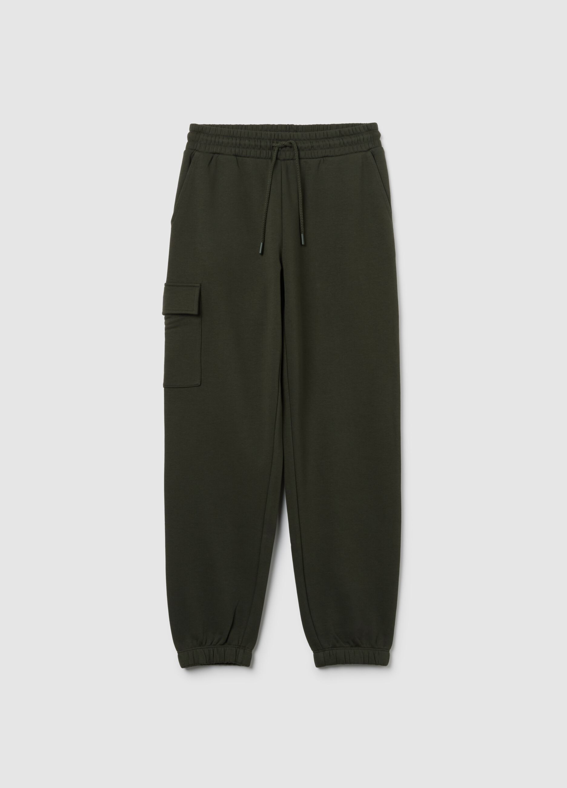 Green Cotton Blend Regular Fit Cargo Trousers