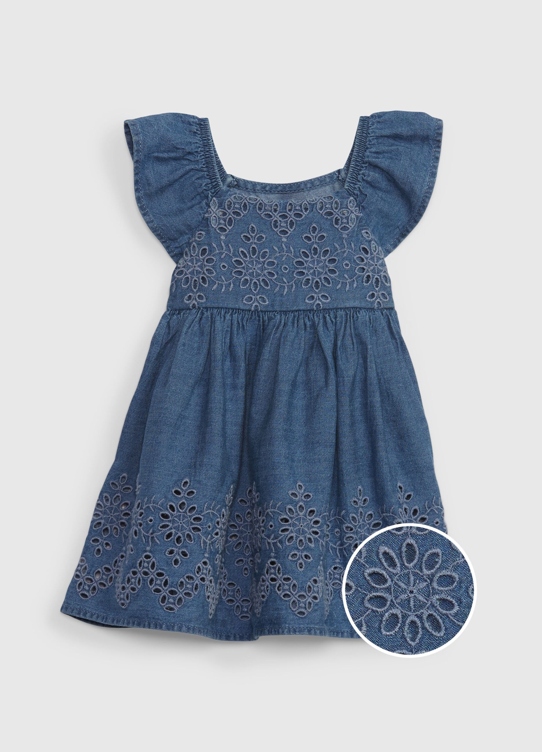Denim dress with broderie anglaise details
