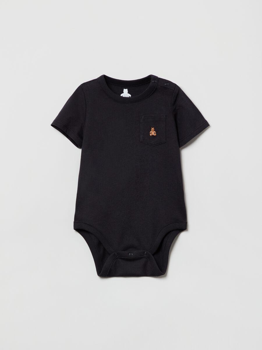 Organic cotton bodysuit with embroidered bear_0
