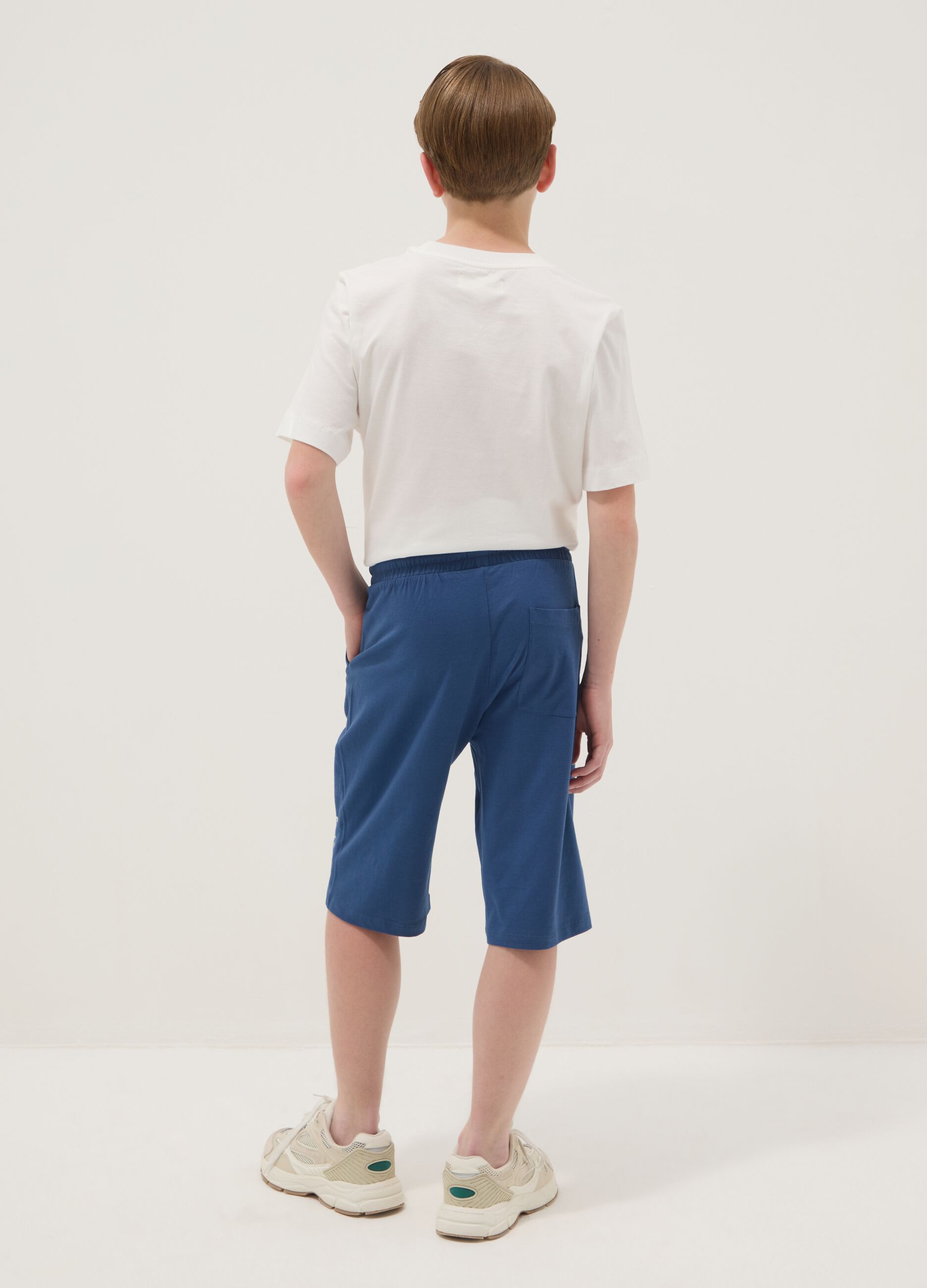 Pantaloni corti in puro cotone blu da ragazzo regular fit