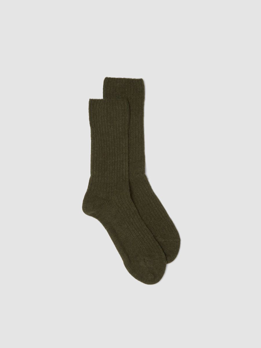 Calzini verdi a costine in lana, viscosa e cashmere elasticizzato_0