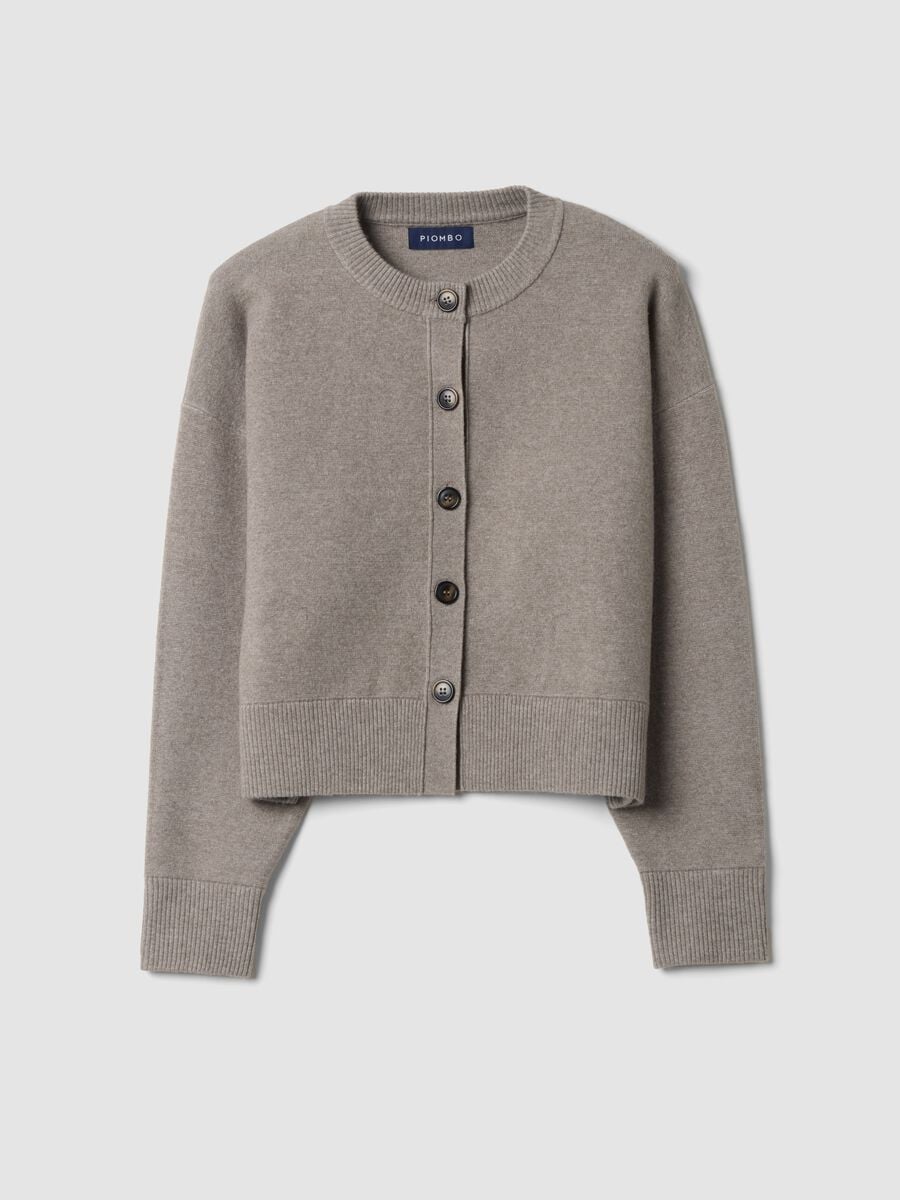 Grey stretch wool crew-neck cardigan, regular fit_0
