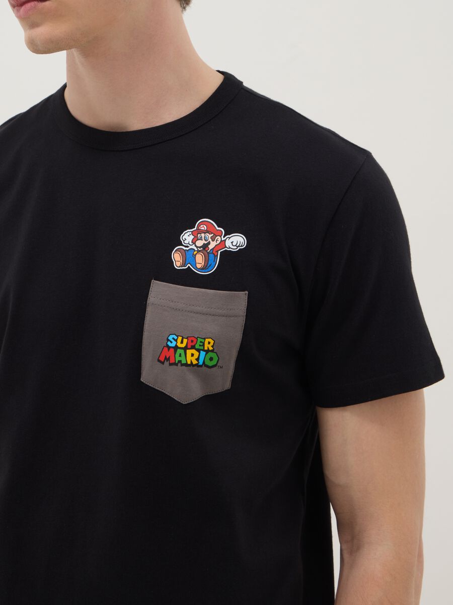 T-shirt in puro cotone nero regular fit con stampa Super Mario_3