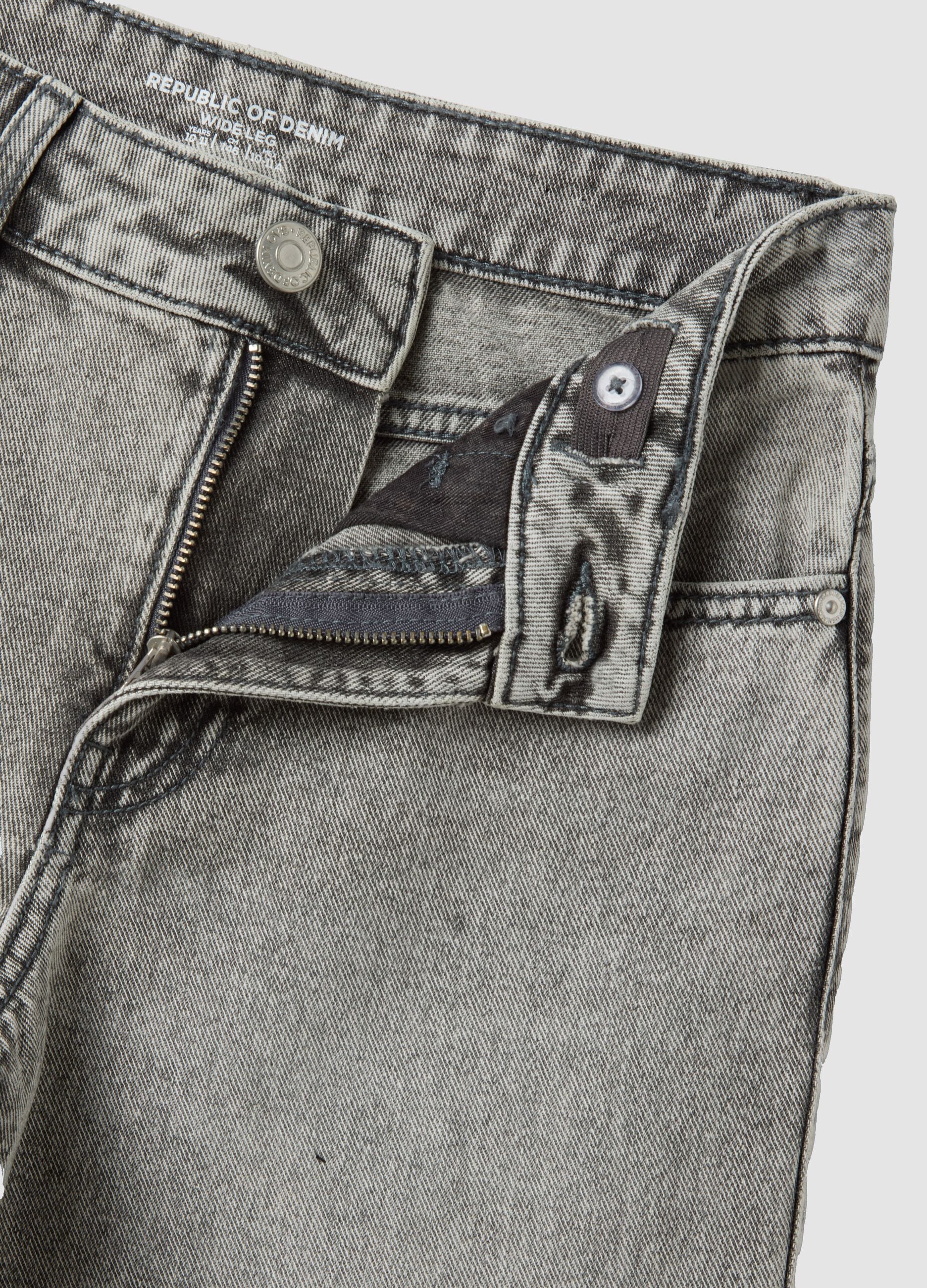 Girls&rsquo; grey wide-leg jeans in pure cotton