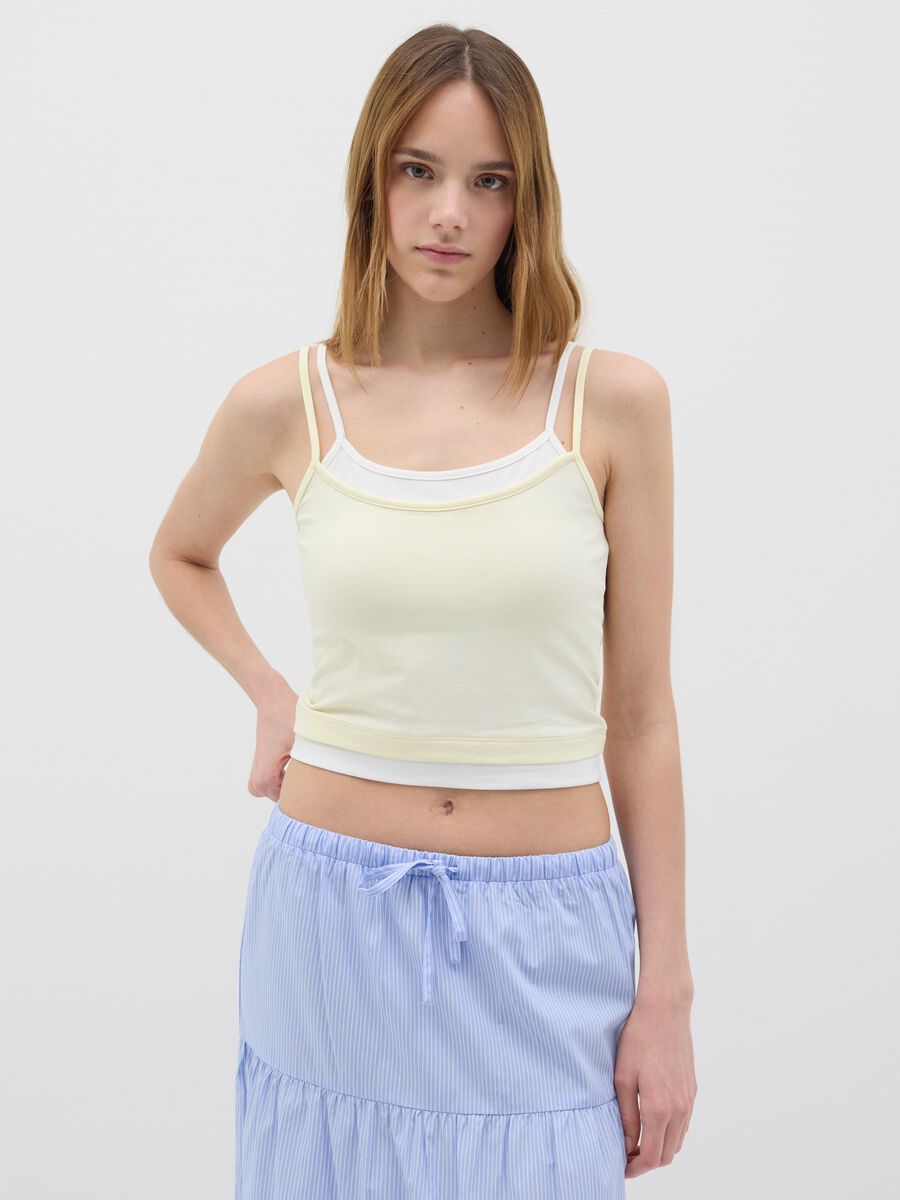 Women's yellow stretch cotton tank top with thin straps_0