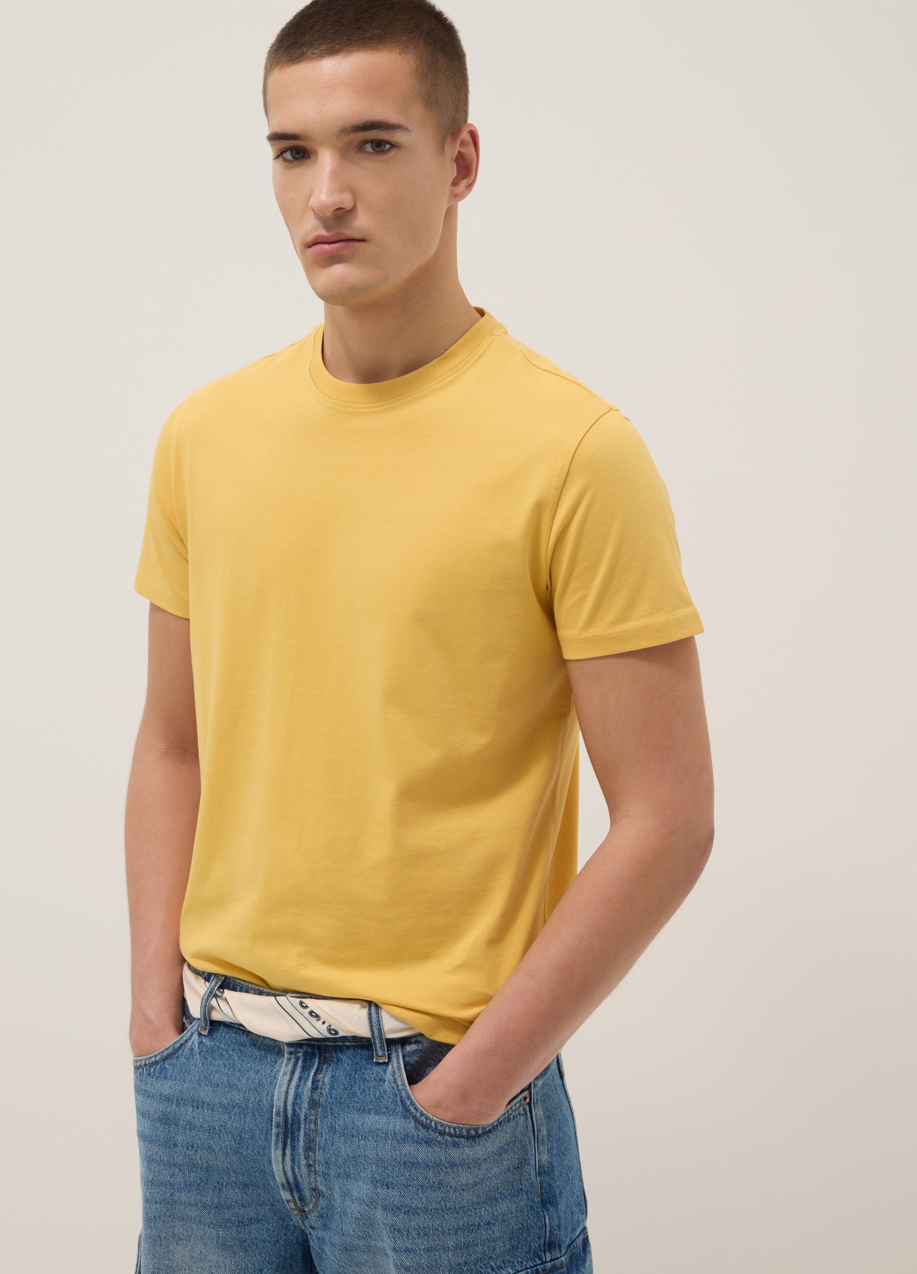 Yellow pure cotton short-sleeve T-shirt