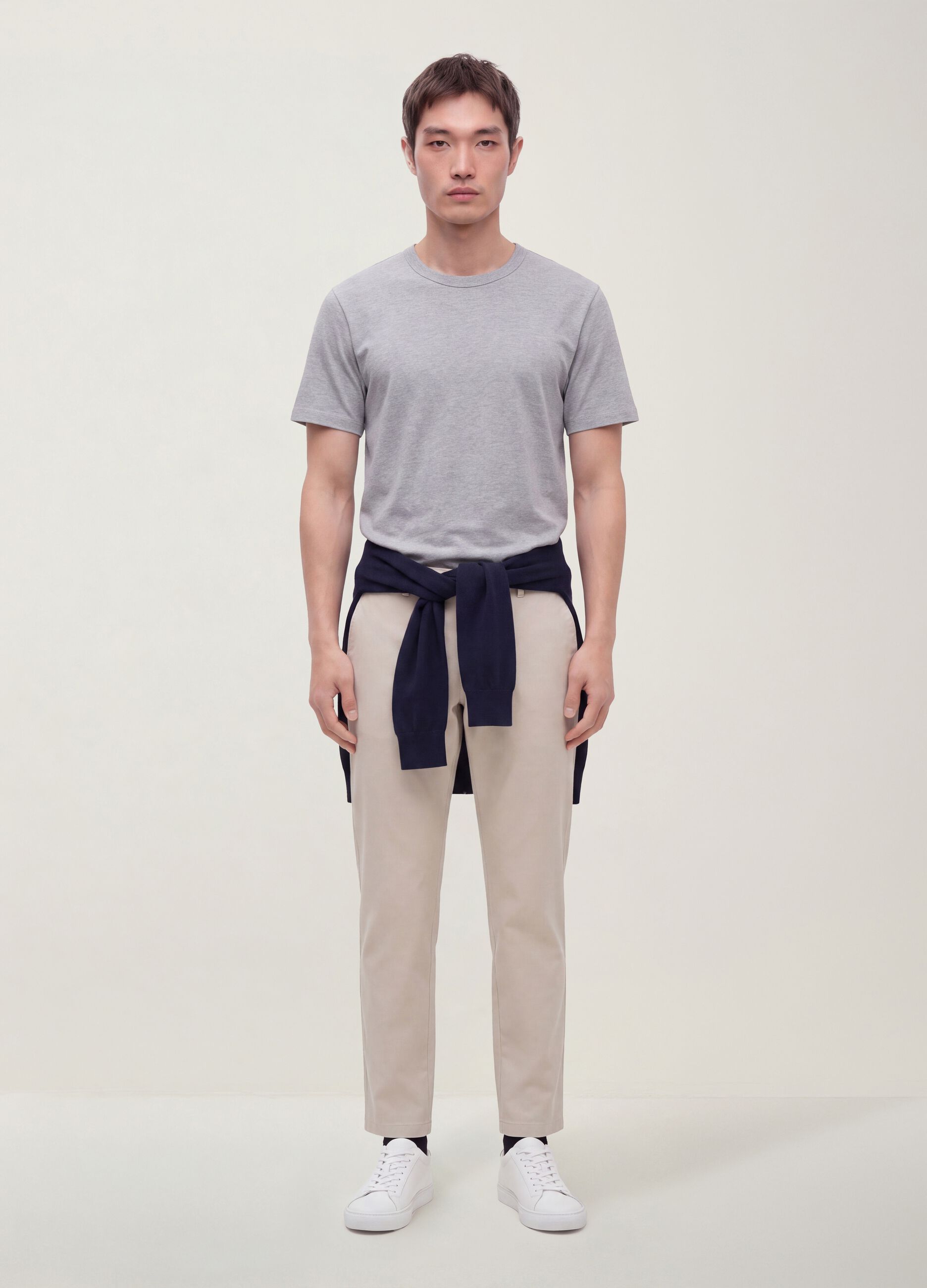 Grey pure cotton crew-neck T-shirt, relaxed fit