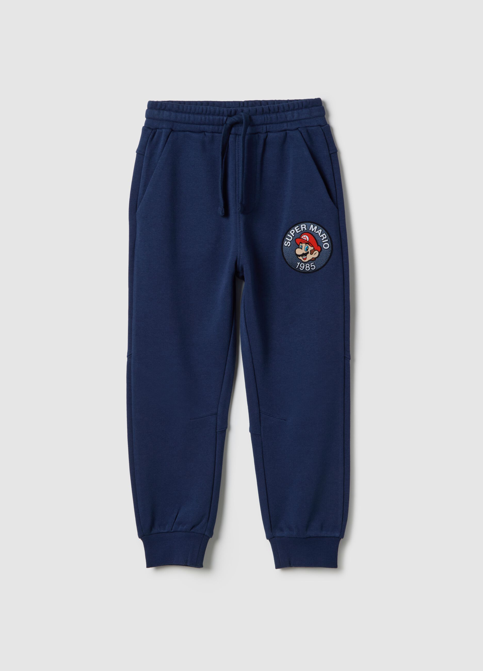 Children's regular fit blue cotton blend jogger trousers with logo