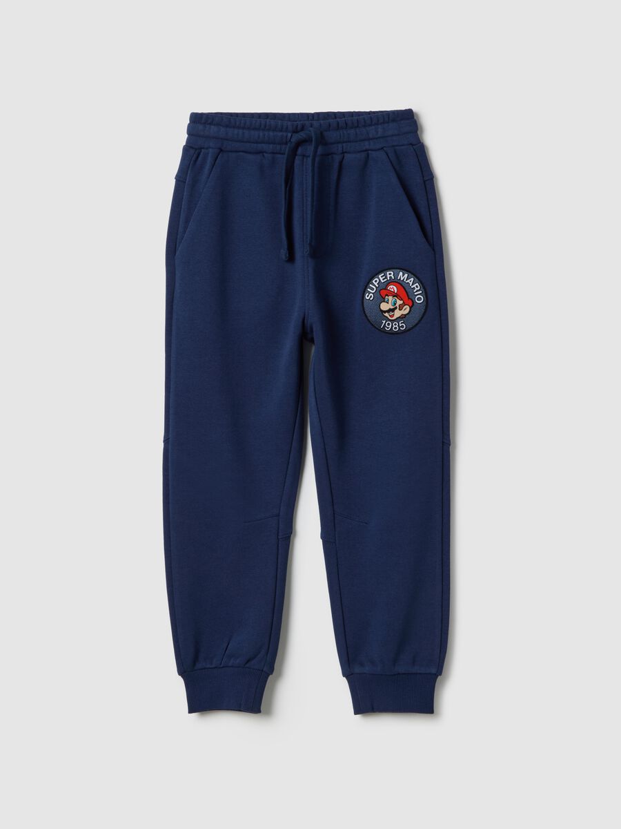 Children's regular fit blue cotton blend jogger trousers with logo_0