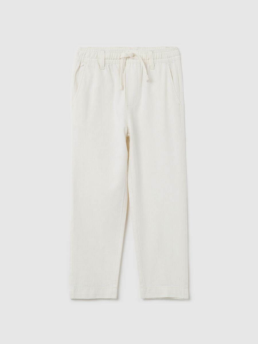 White trousers in cotton and linen with drawstring_0