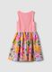 Abito rosa in cotone elasticizzato con gonna fantasia floreale per bambina_1