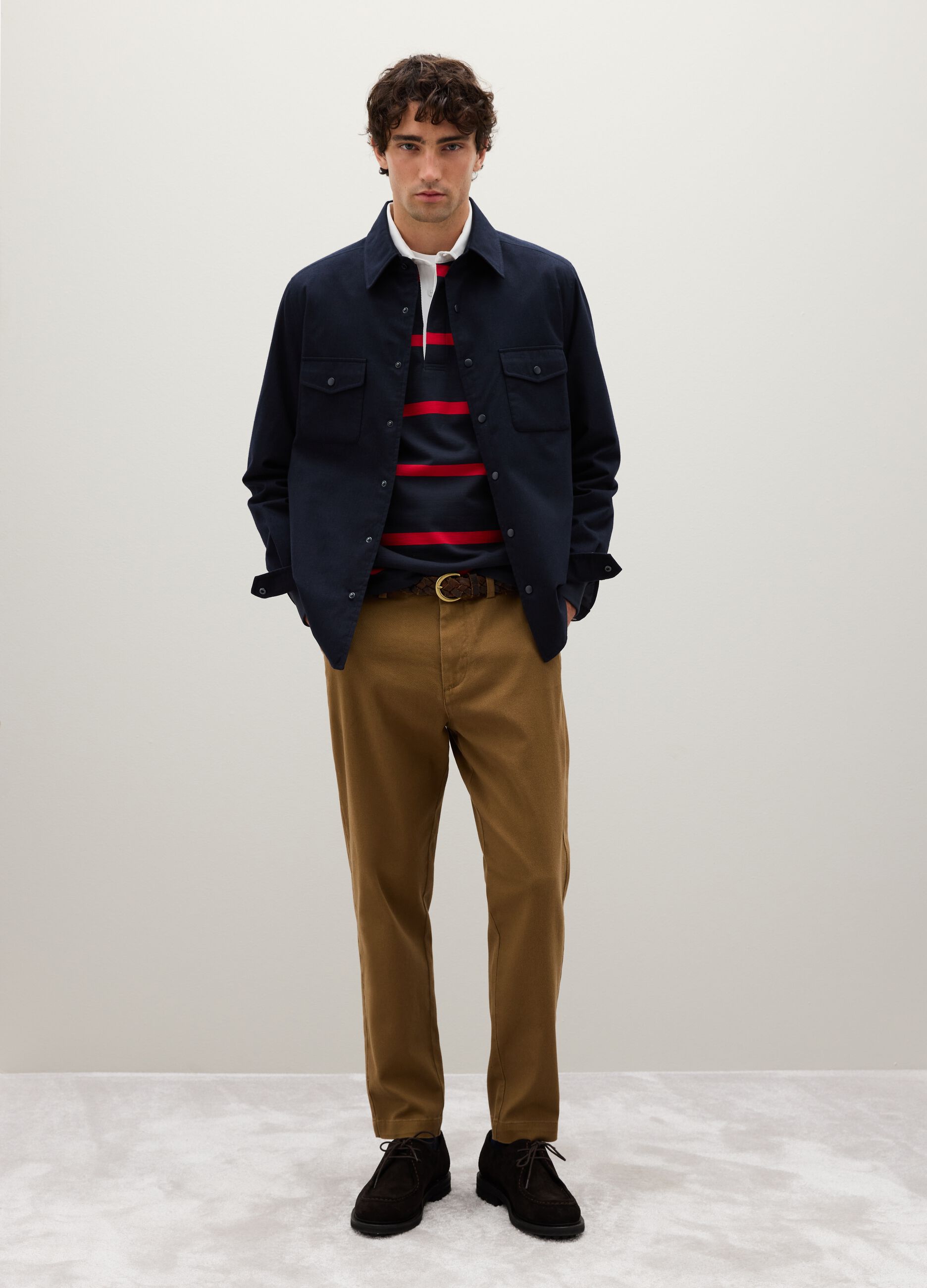 Brown stretch cotton carrot fit trousers