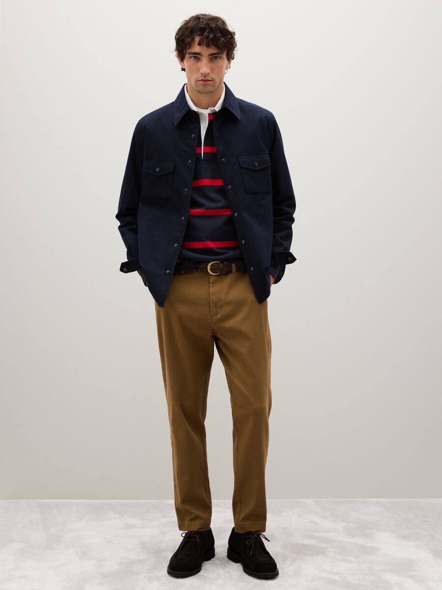 Brown stretch cotton carrot fit trousers_0