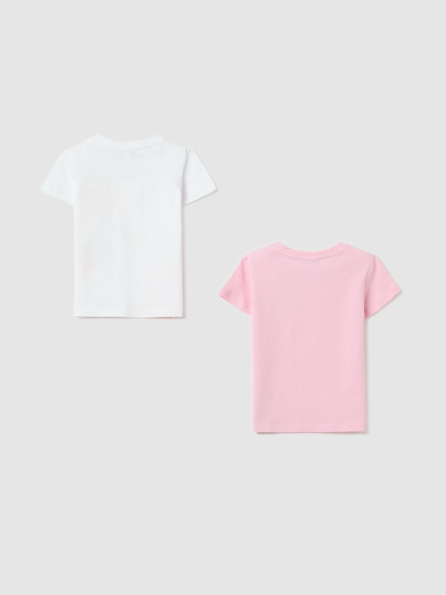 Two-pack white and pink T-shirts in cotton with print and embroidery_1