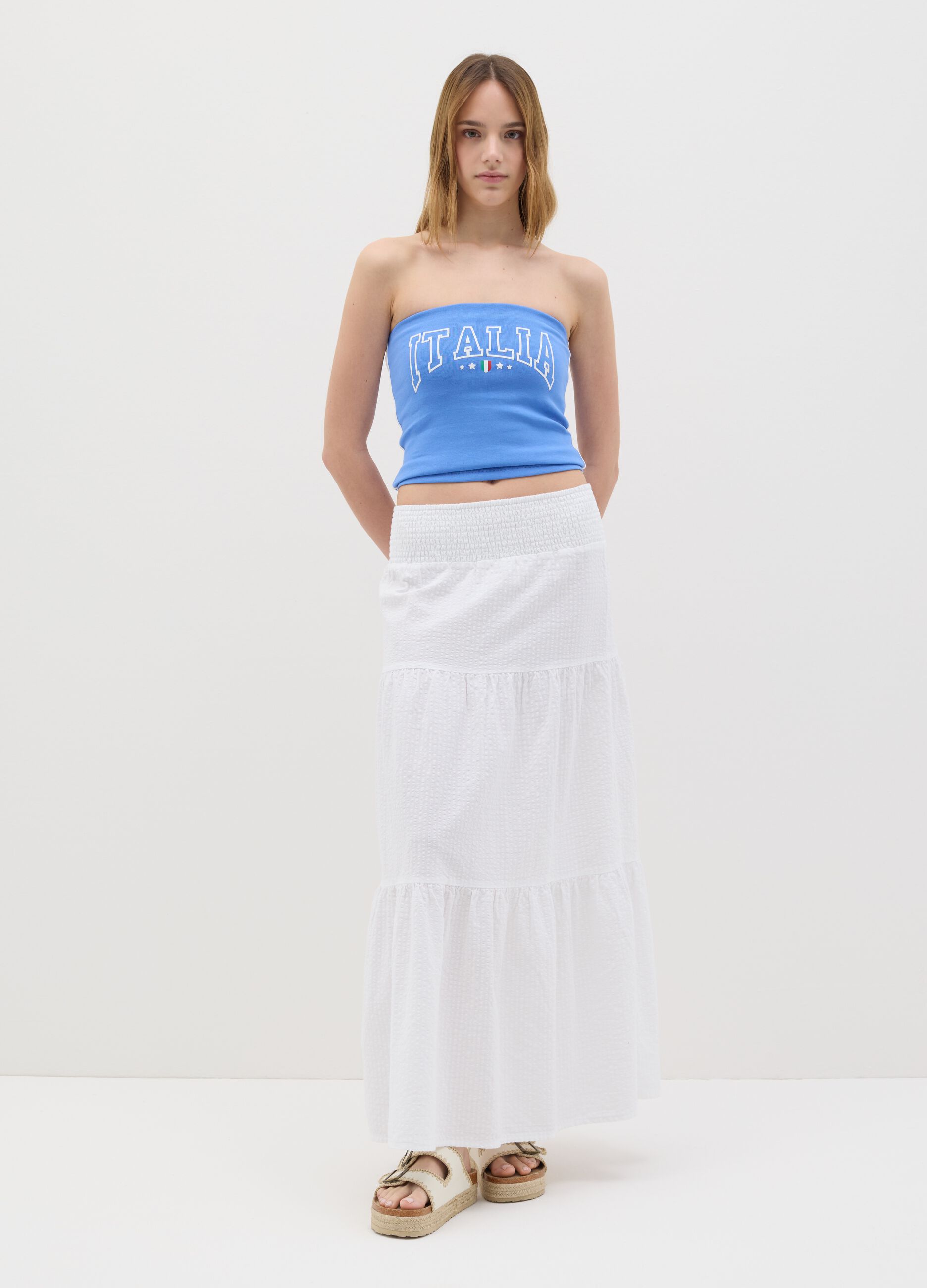 Women's light blue fitted vest top in stretch cotton