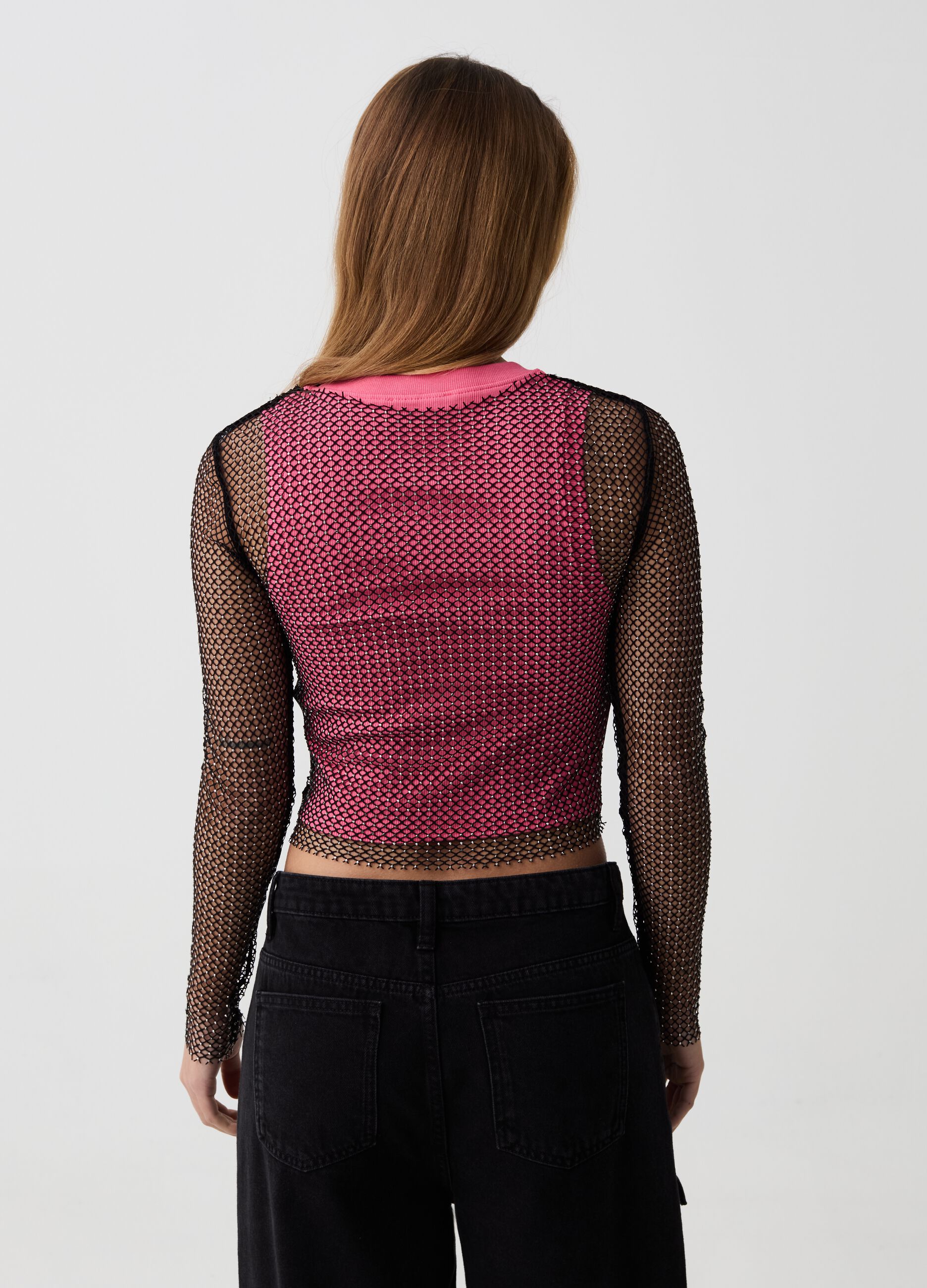 T-shirt cropped a rete con strass B.ANGEL X MARE FUORI