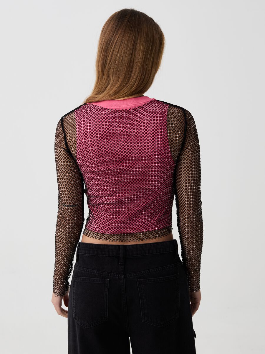 T-shirt cropped a rete con strass B.ANGEL X MARE FUORI_2