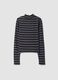 Brown striped stretch T-shirt with raised neck_2