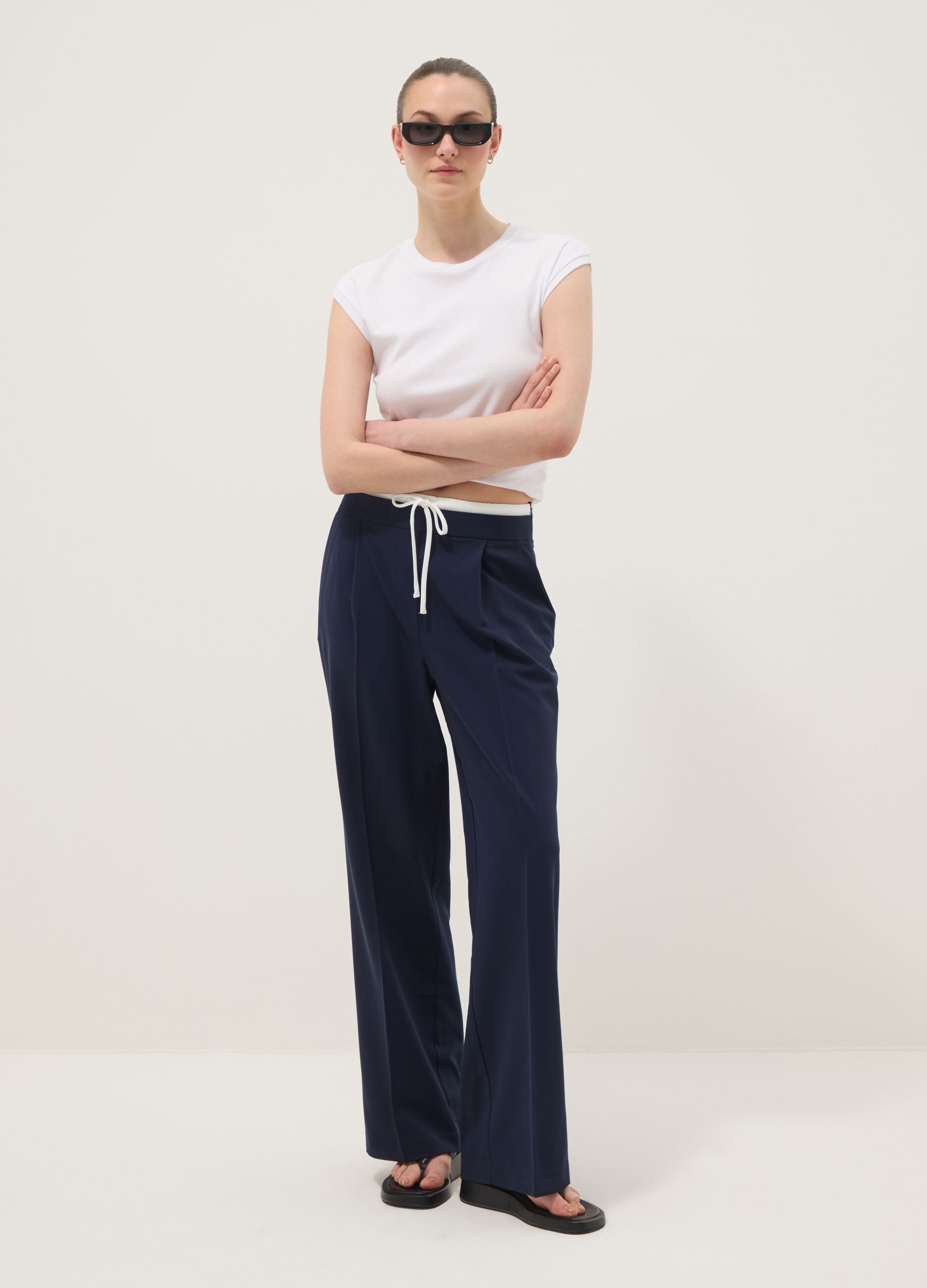Blue regular fit jogger trousers with elasticated waist