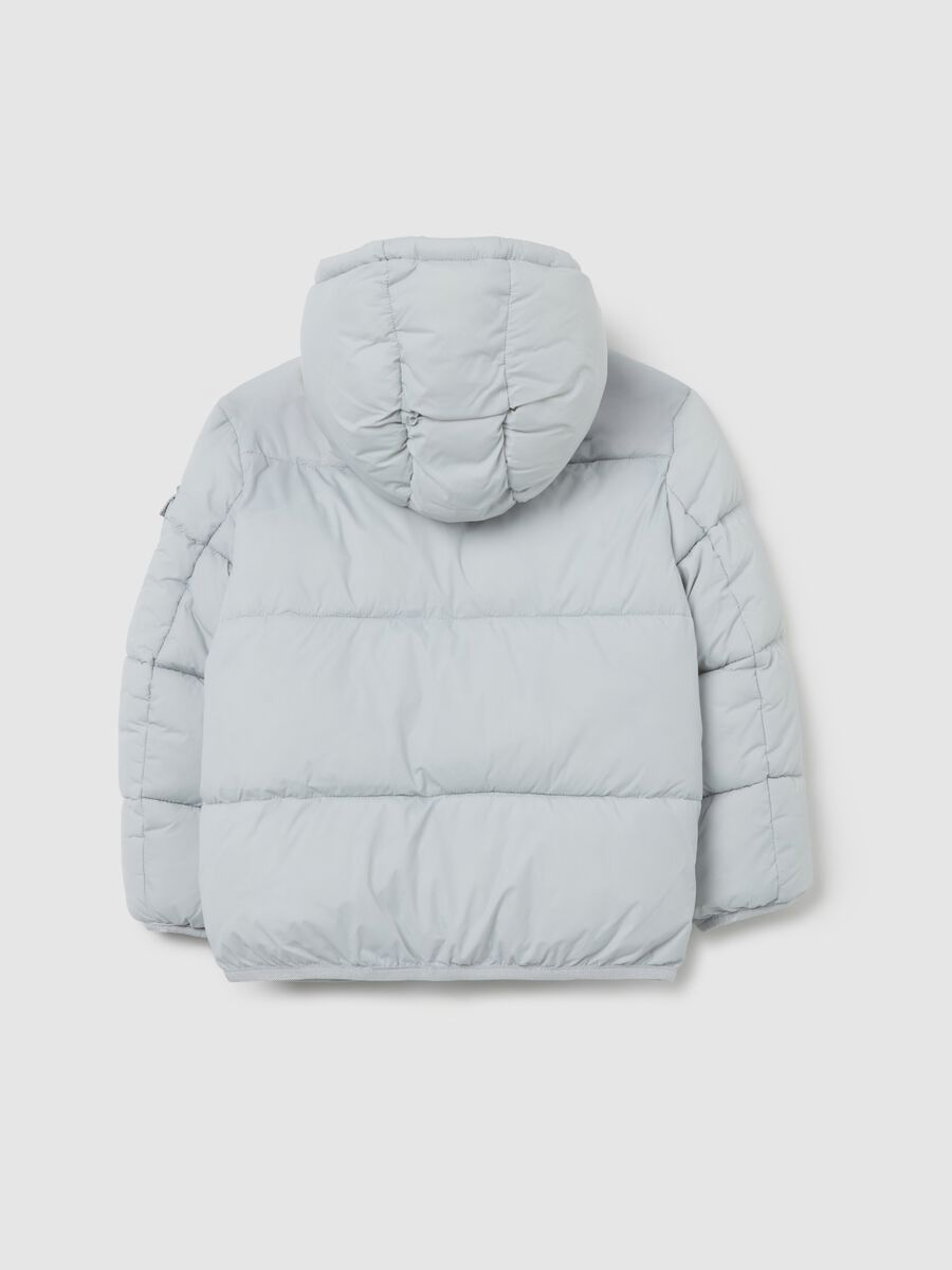 Light Grey Iconic Puffer Jacket for Kids with Hood_1