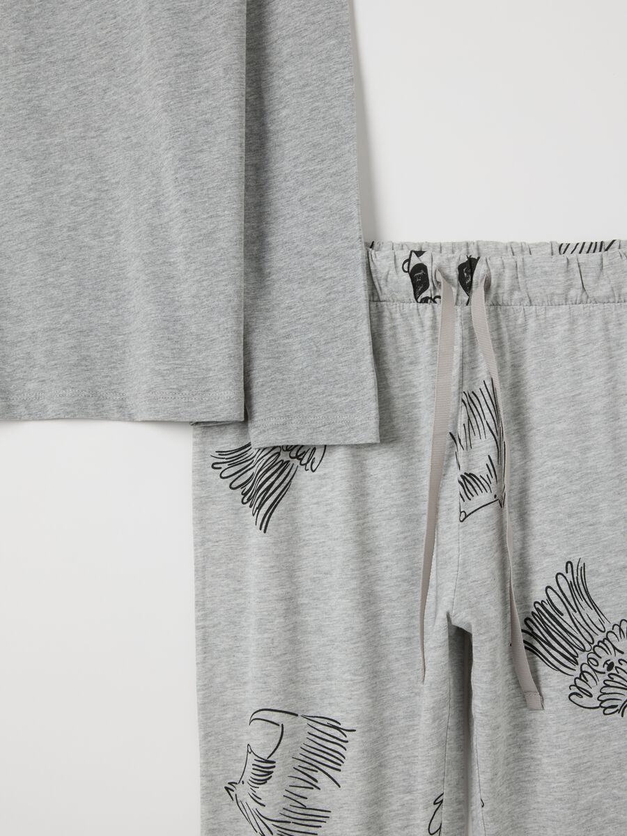 Pigiama in cotone grigio con stampe_5