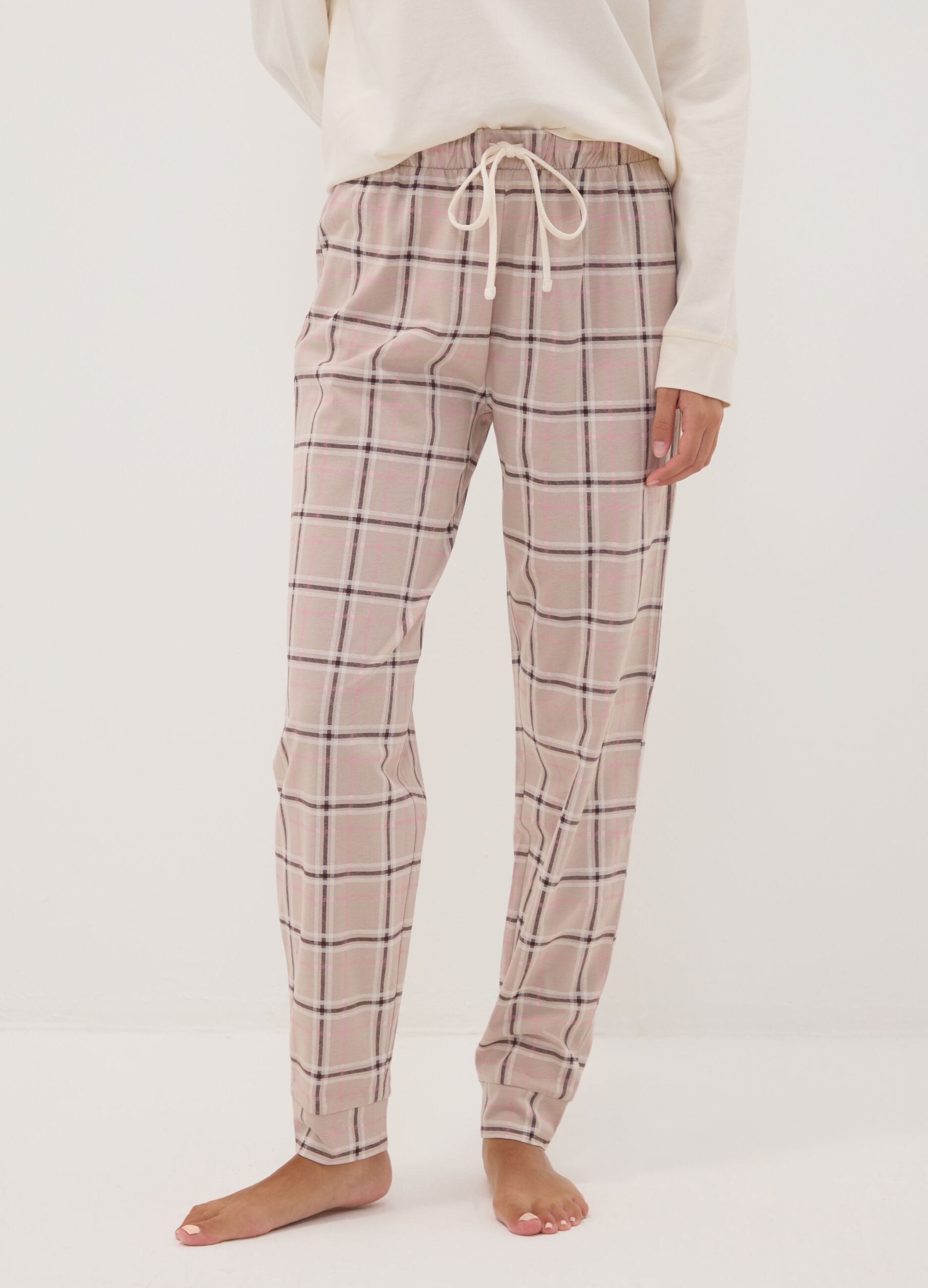 Beige pure organic cotton crew-neck pyjamas