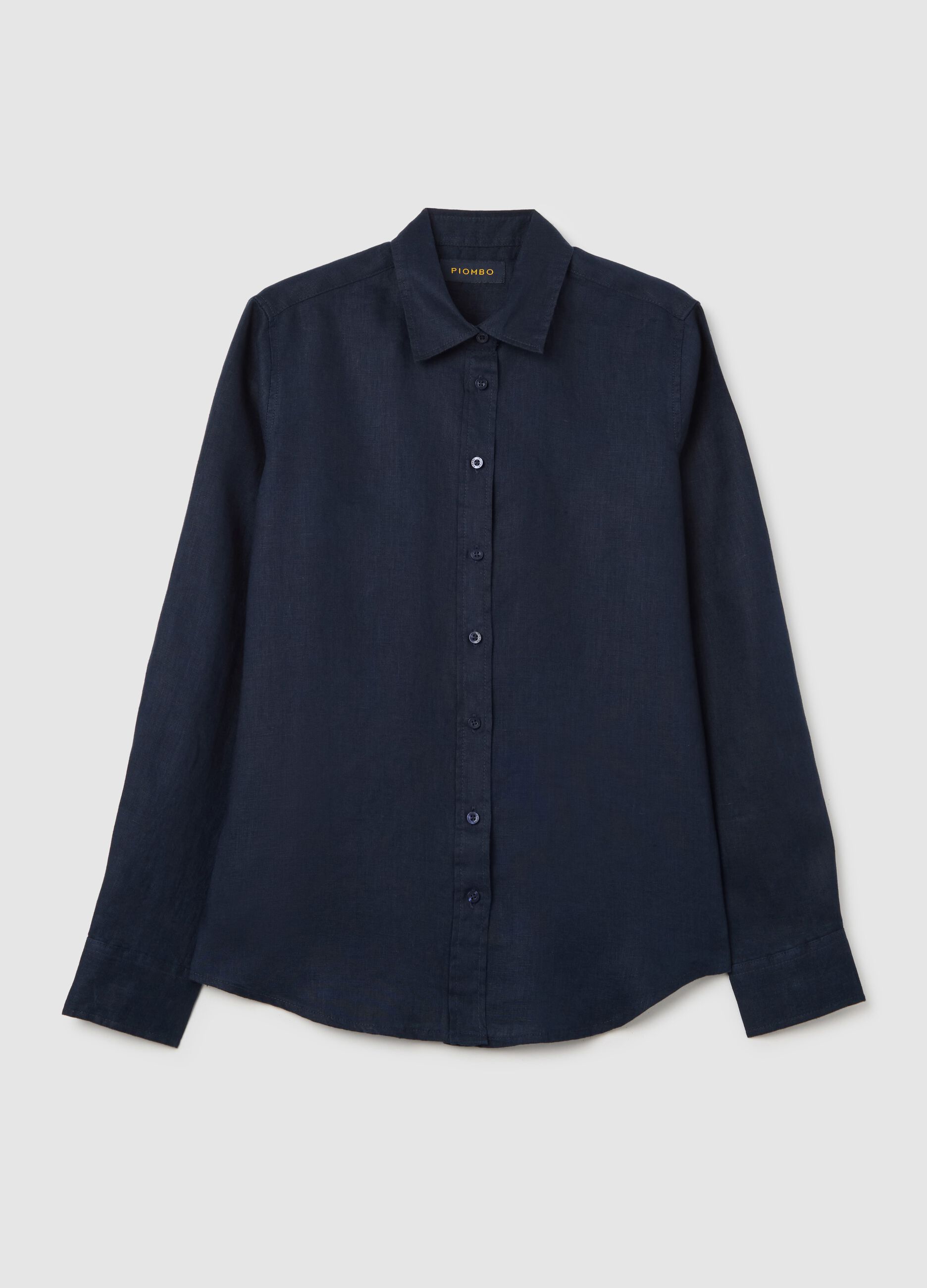 Camicia regular fit in lino blu