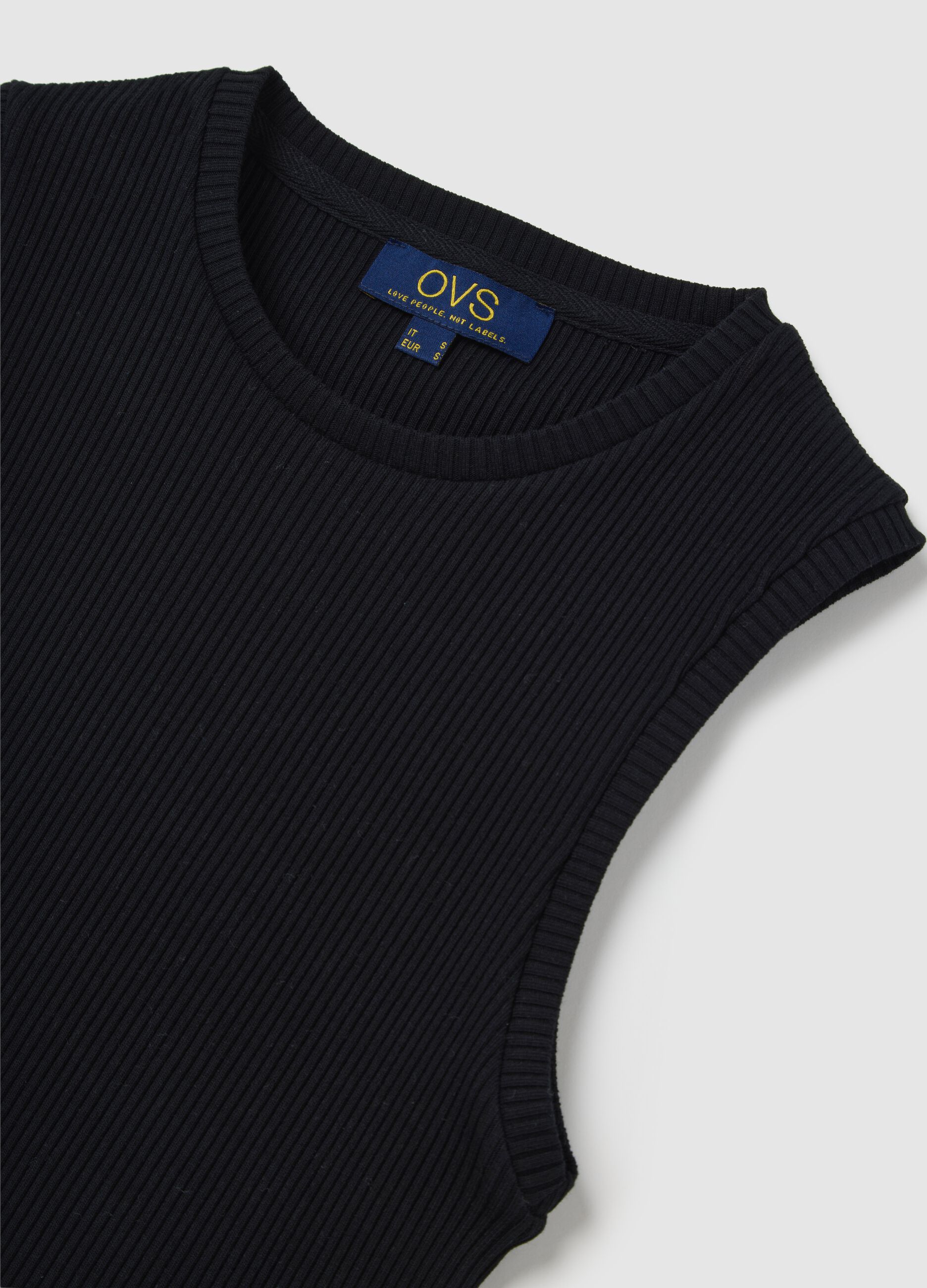 Black Sleeveless Ovs Top in Stretch Cotton