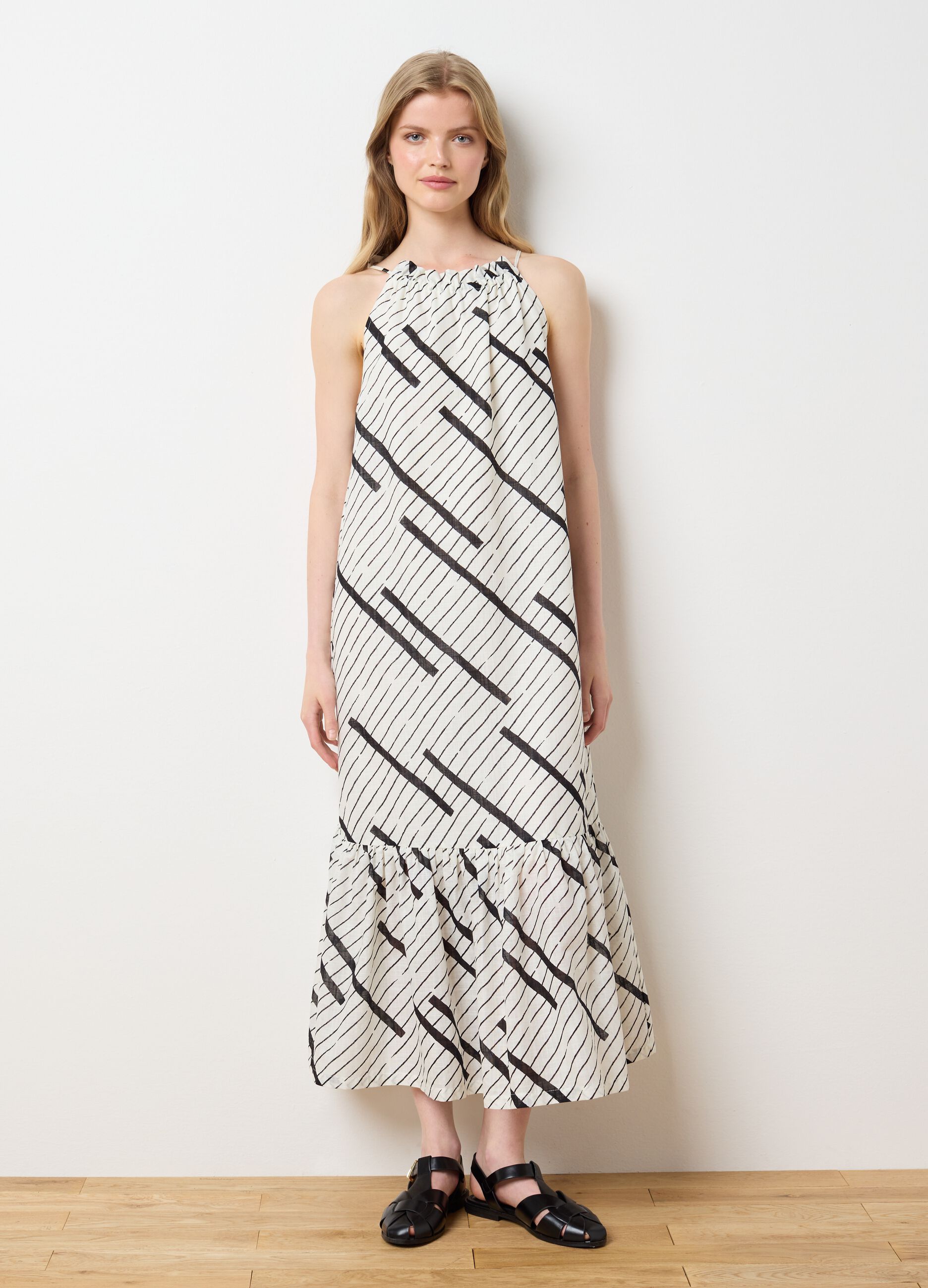 Women's long dress in pure multicolour cotton, oversized