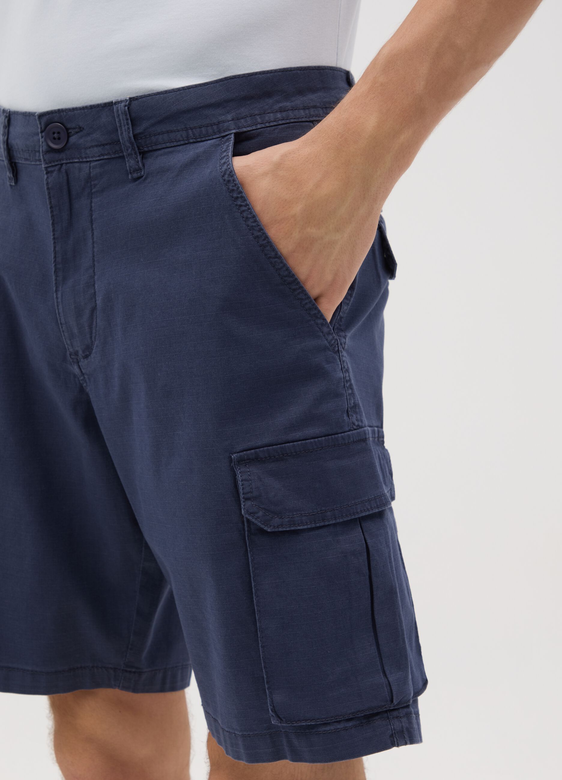 Men's Blue Cotton Cargo Trousers Regular Fit