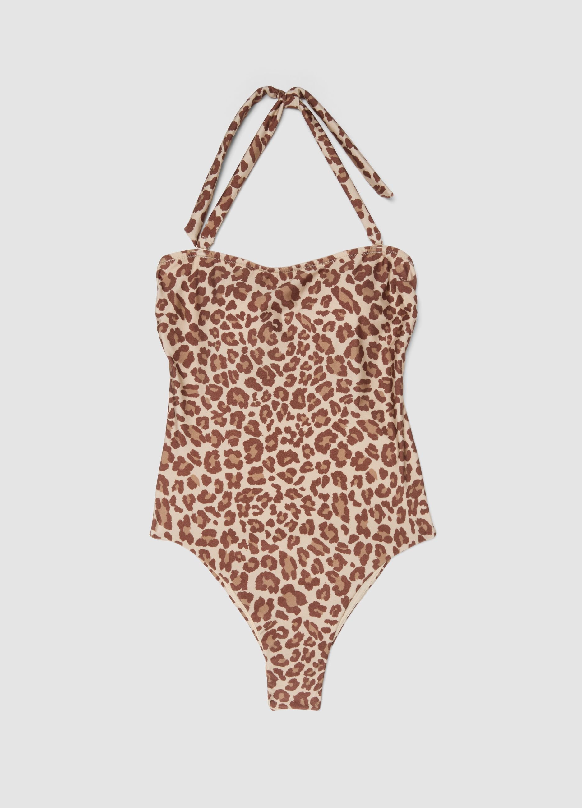 Multicolour leopard-print stretch fabric swimsuit