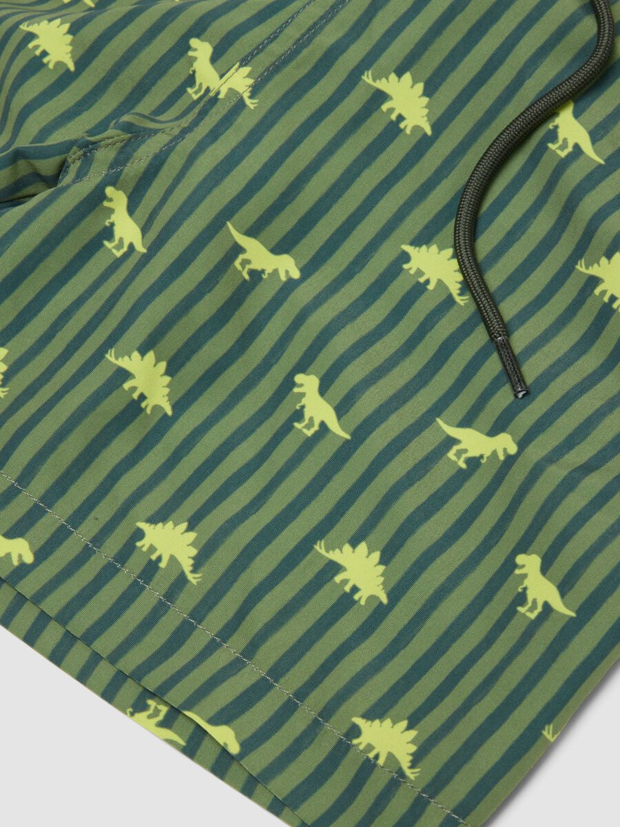 Green striped dinosaur print boys&rsquo; swim shorts_3