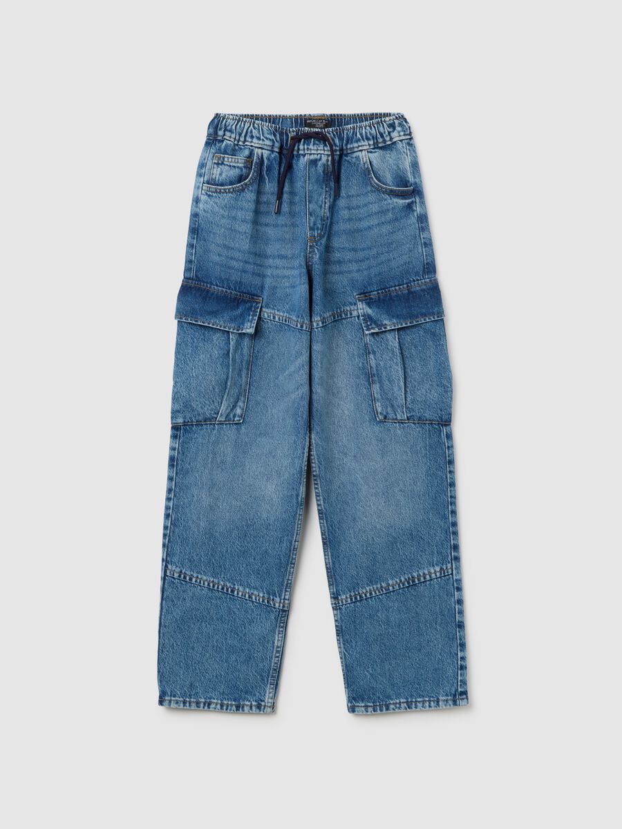Jeans cargo blu da ragazzo in puro cotone denim relaxed fit_3