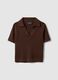 Brown cotton blend regular fit sweater with polo collar_4