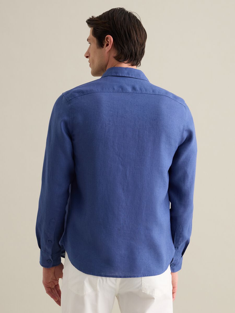 Classic Blue Pure Linen Shirt by Piombo_3