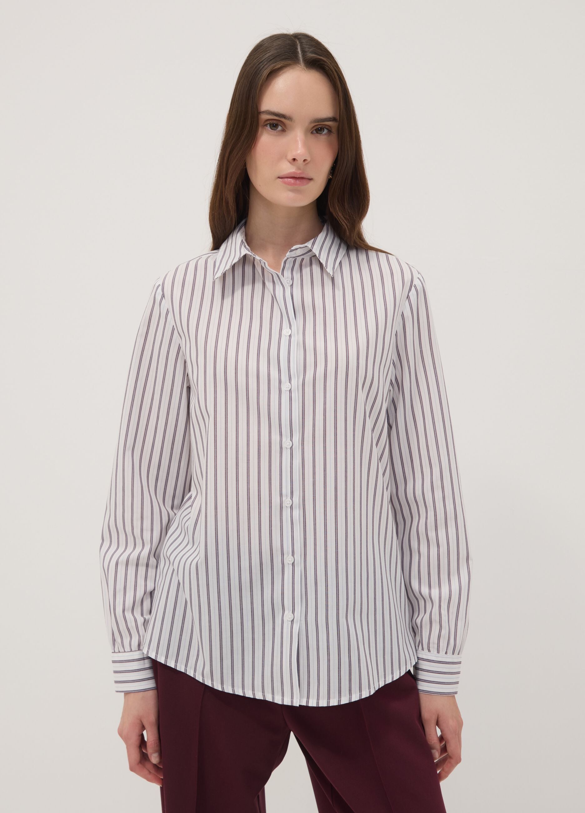 White striped long-sleeve slim-fit shirt