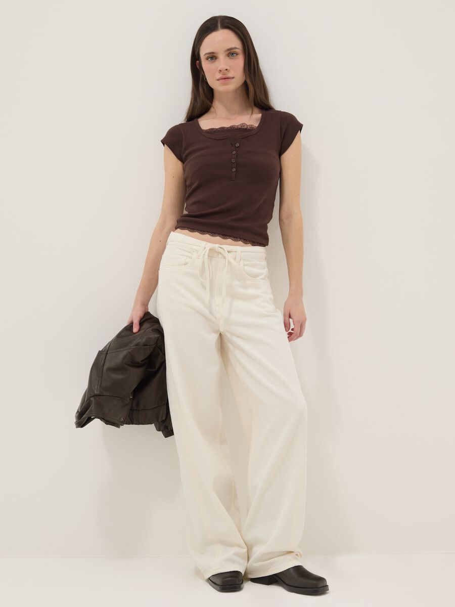 White pure cotton wide leg trousers_0