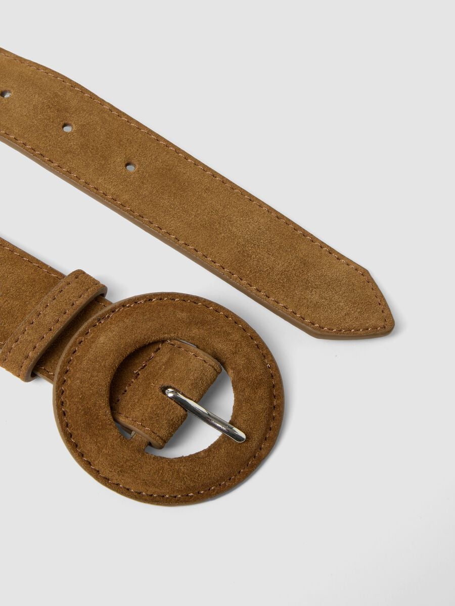 Cintura marrone in vera pelle con fibbia rotonda_1