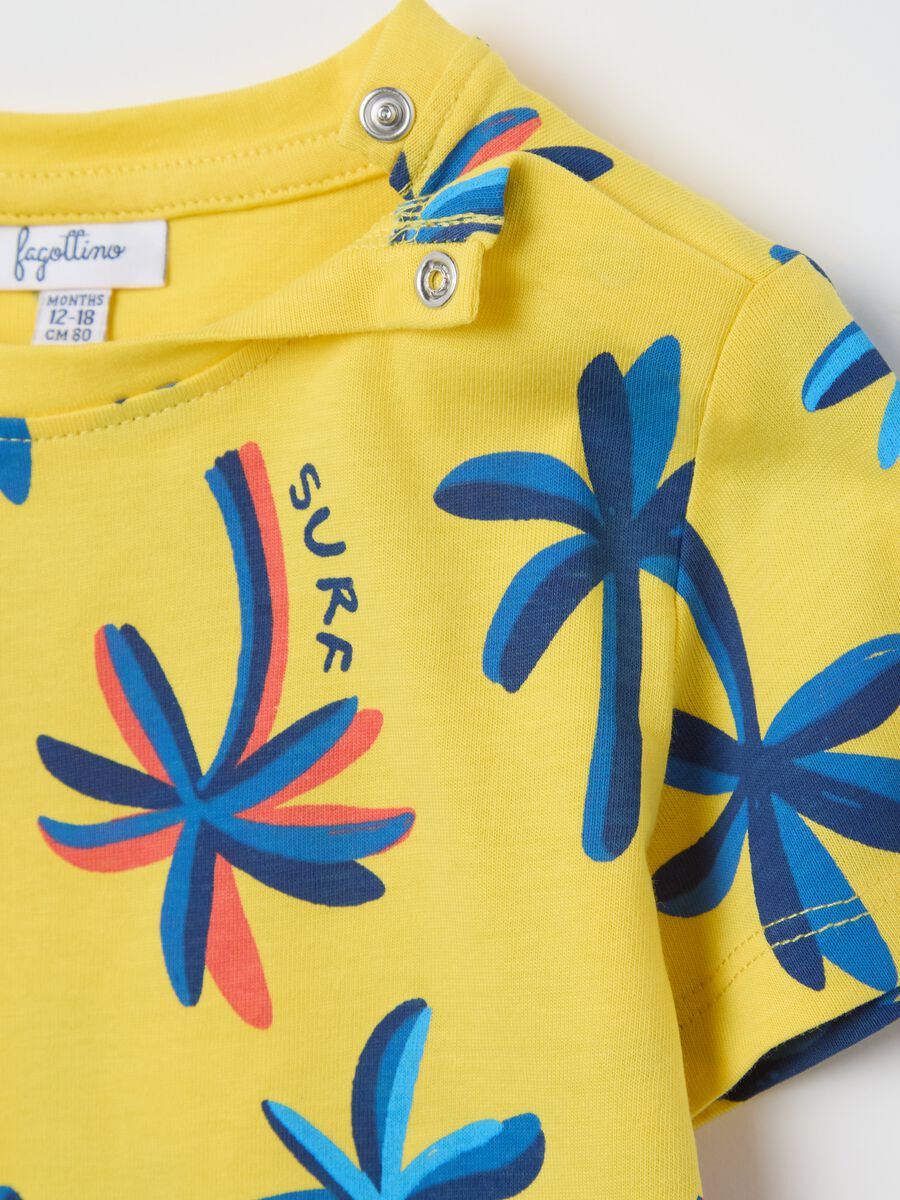 Yellow cotton T-shirt with palms print_3