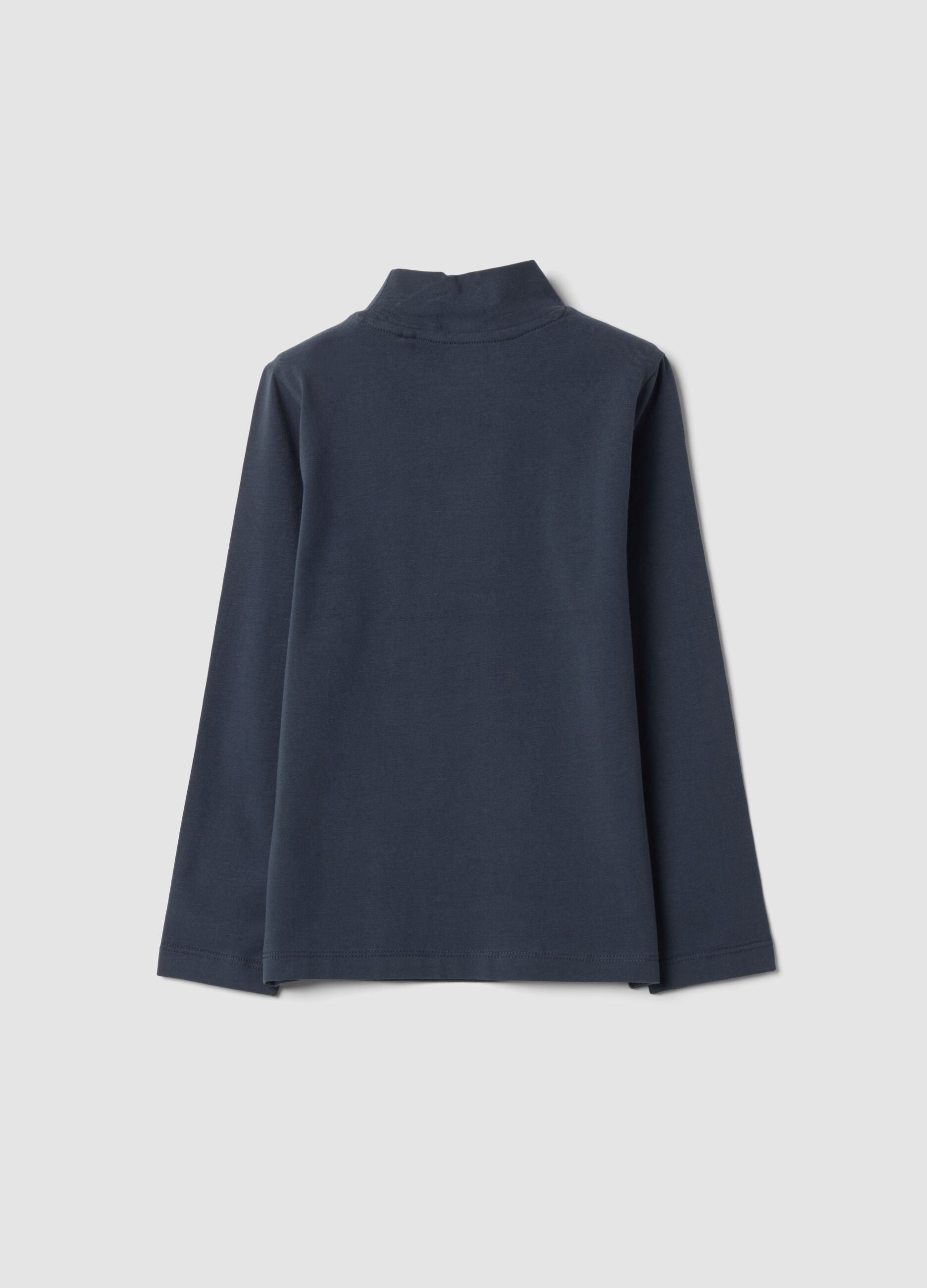 Blue organic stretch cotton crew-neck T-shirt
