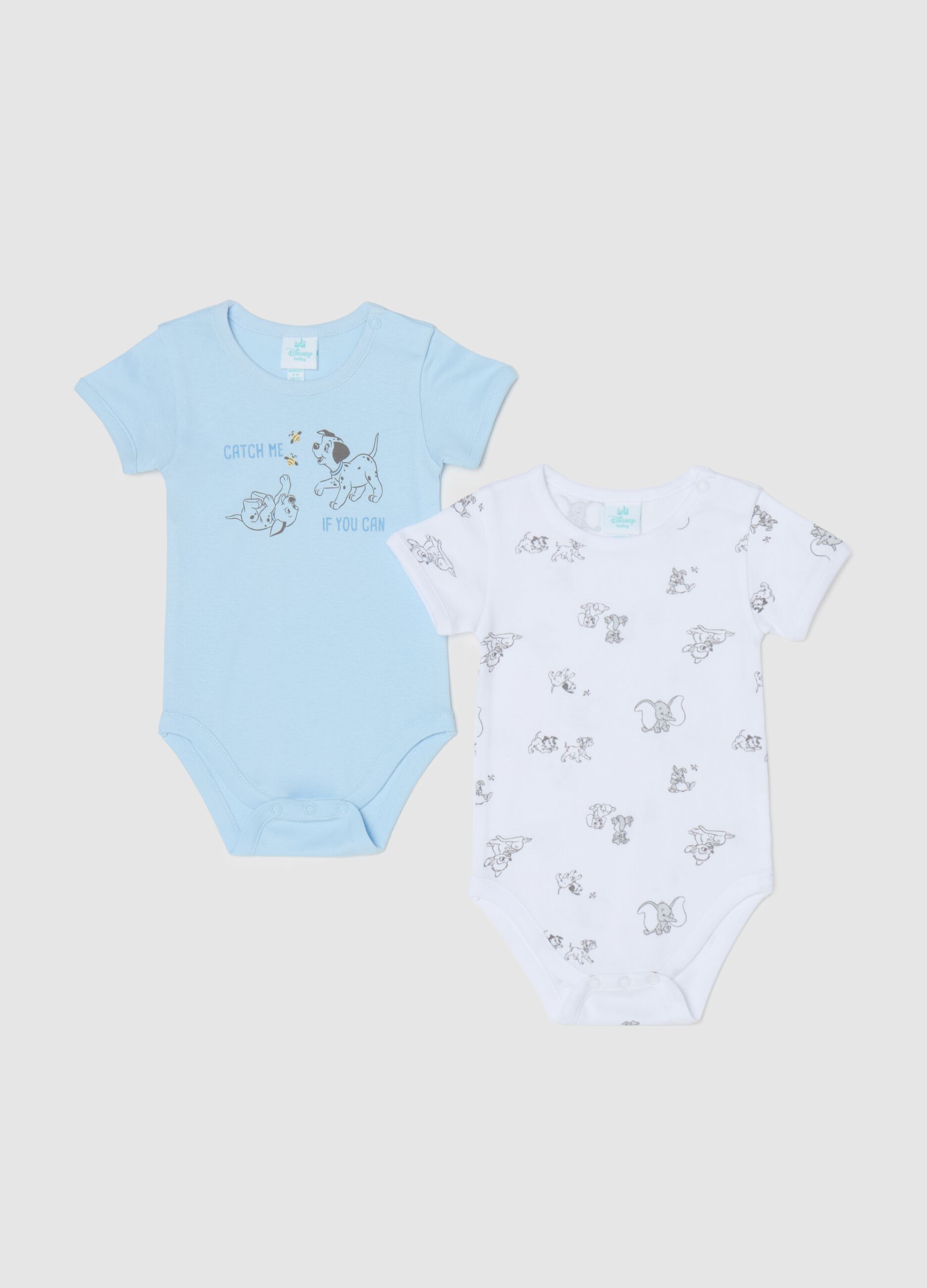 Two-pack short-sleeved bodysuits with Lucky and Rolly print